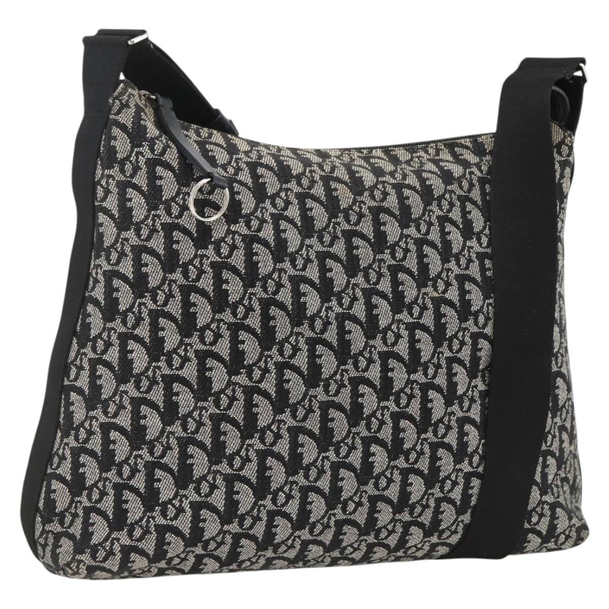 Christian Dior Trotter Canvas Shoulder Bag Black Silver Auth 174057A