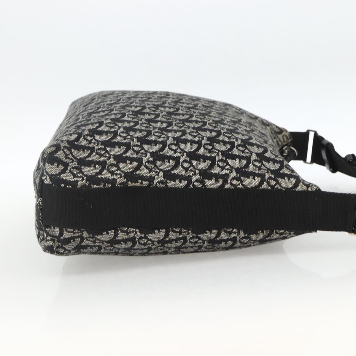 Christian Dior Trotter Canvas Shoulder Bag Black Silver Auth 174057A