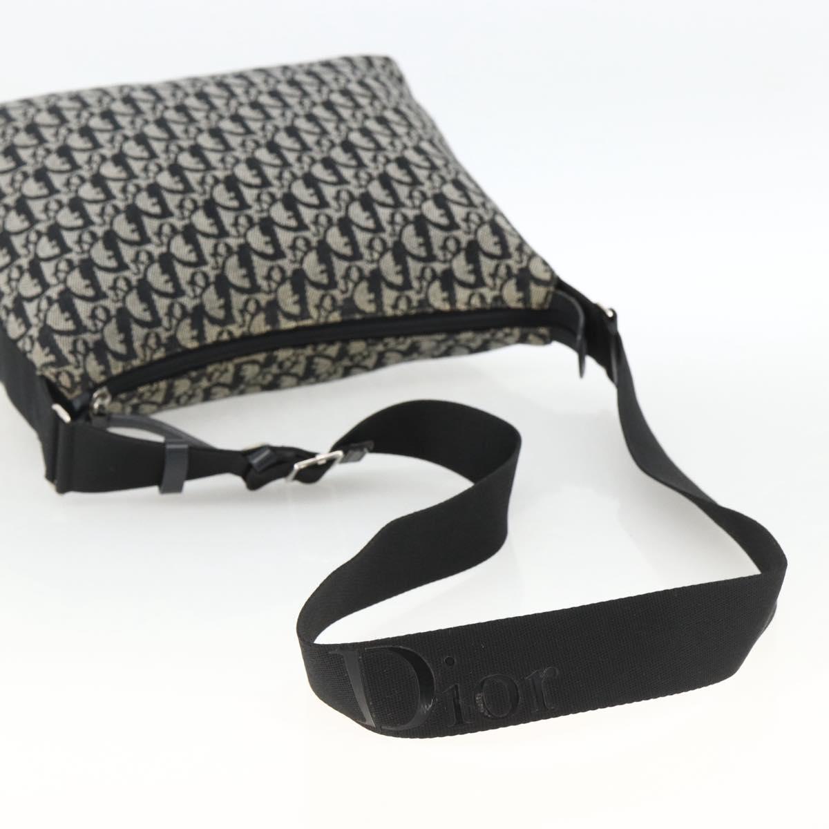 Christian Dior Trotter Canvas Shoulder Bag Black Silver Auth 174057A