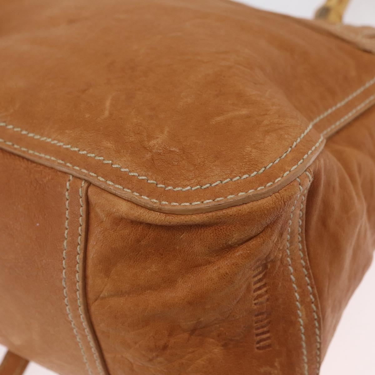 Miu Miu Bamboo Hand Bag Leather 2way Brown Gold Auth 174060A