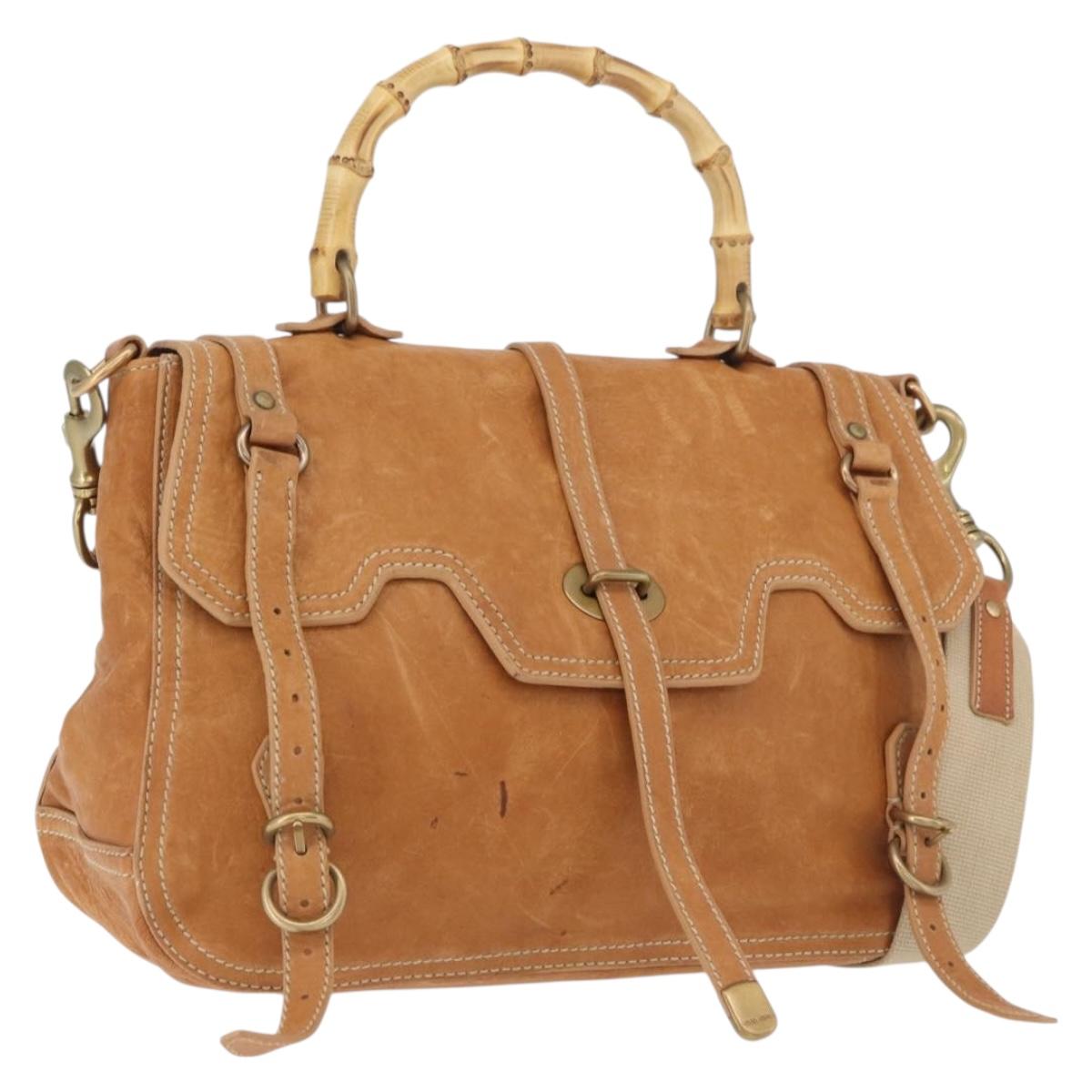 Miu Miu Bamboo Hand Bag Leather 2way Brown Gold Auth 174060A