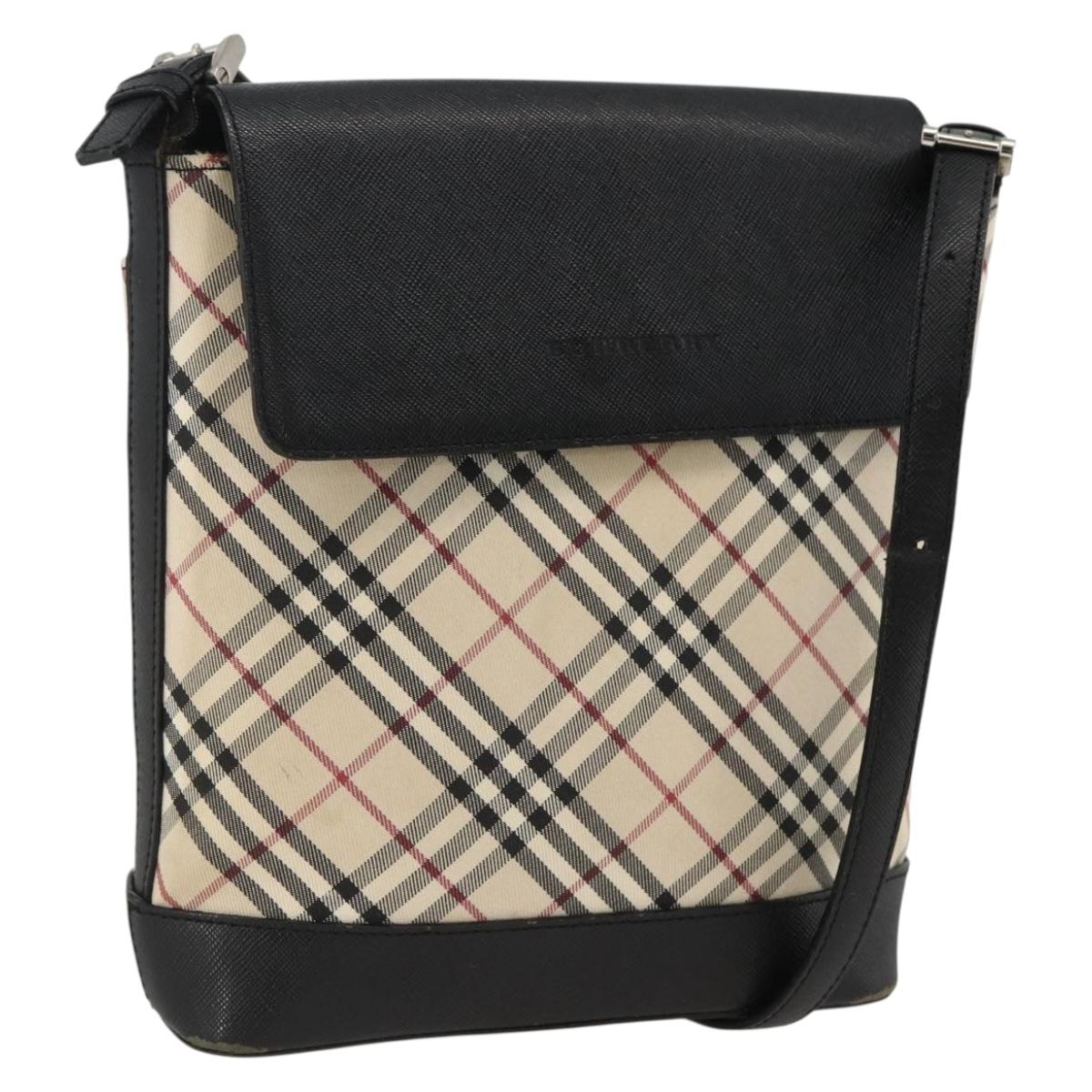 BURBERRY Nova Check Shoulder Bag Canvas Beige Black Silver Auth 174064