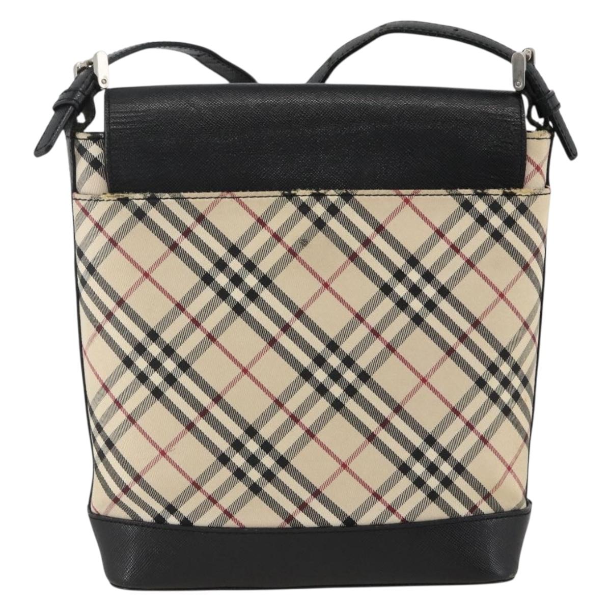 BURBERRY Nova Check Shoulder Bag Canvas Beige Black Silver Auth 174064