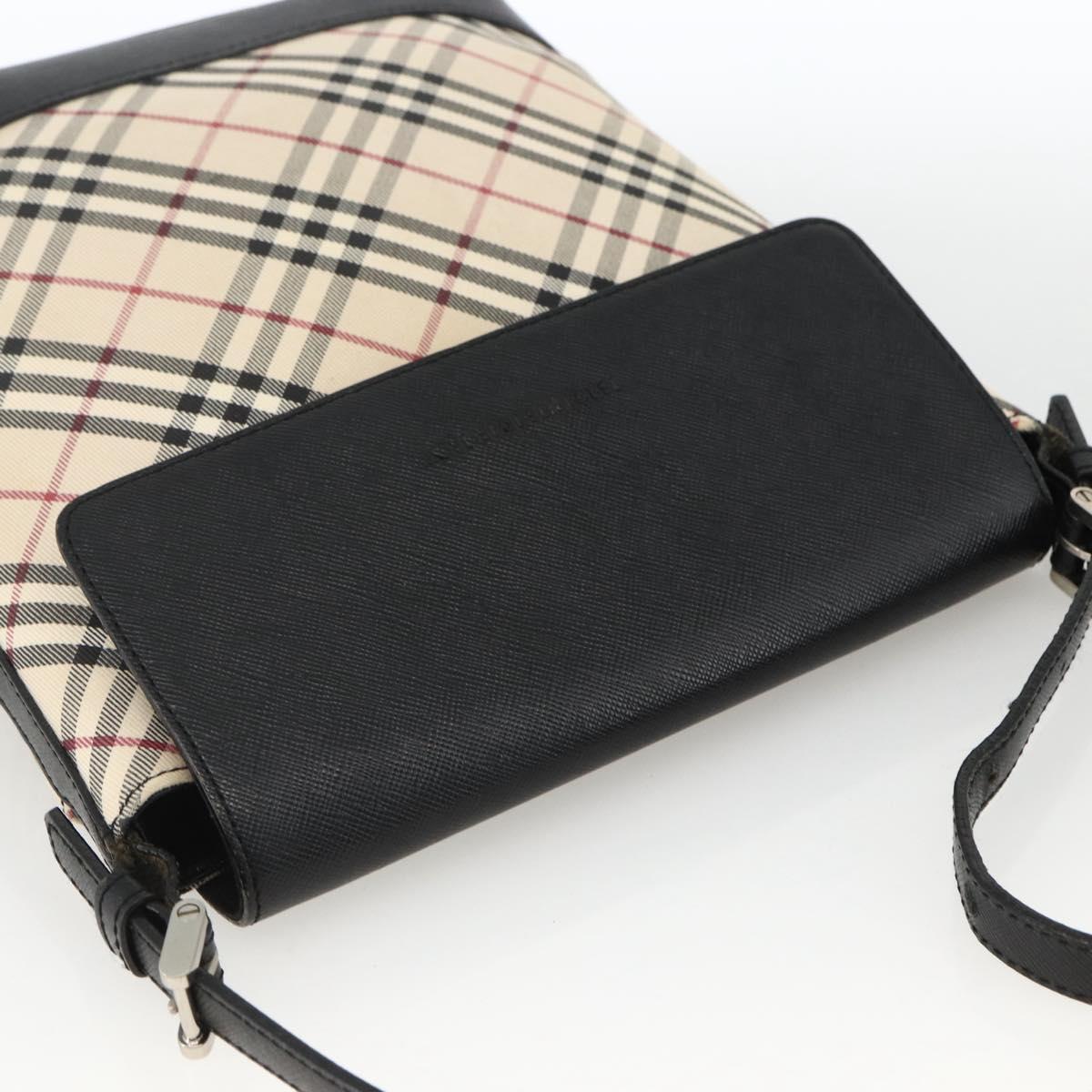 BURBERRY Nova Check Shoulder Bag Canvas Beige Black Silver Auth 174064
