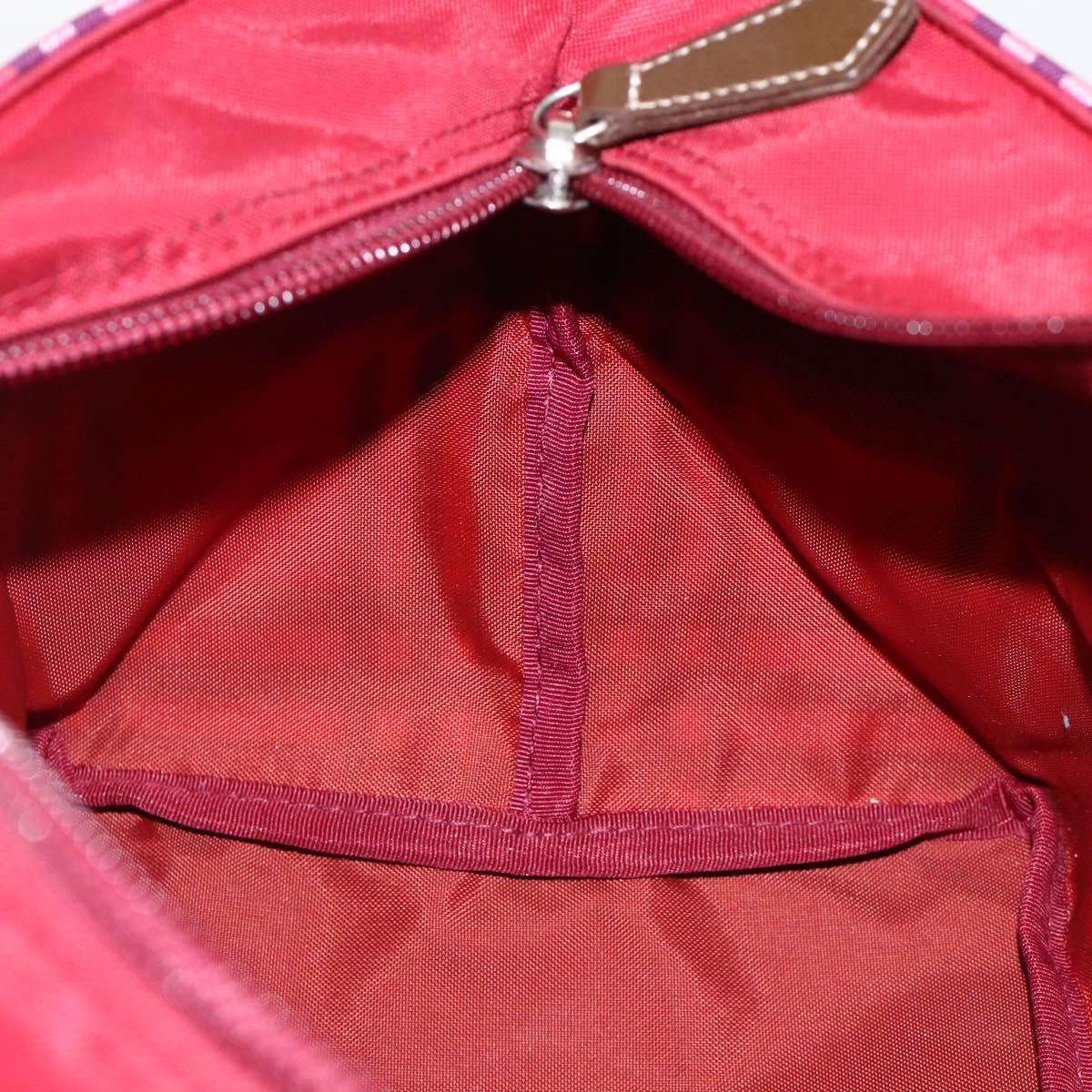 BURBERRY Nova Check Blue Label Hand Bag Nylon Leather Red Silver Auth 174065A