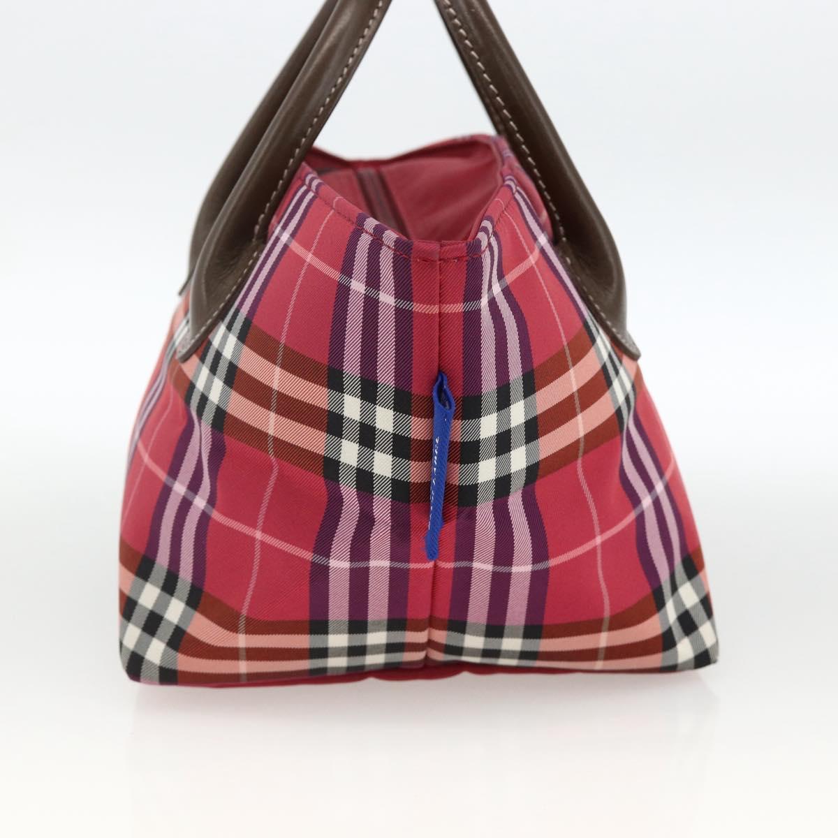 BURBERRY Nova Check Blue Label Hand Bag Nylon Leather Red Silver Auth 174065A