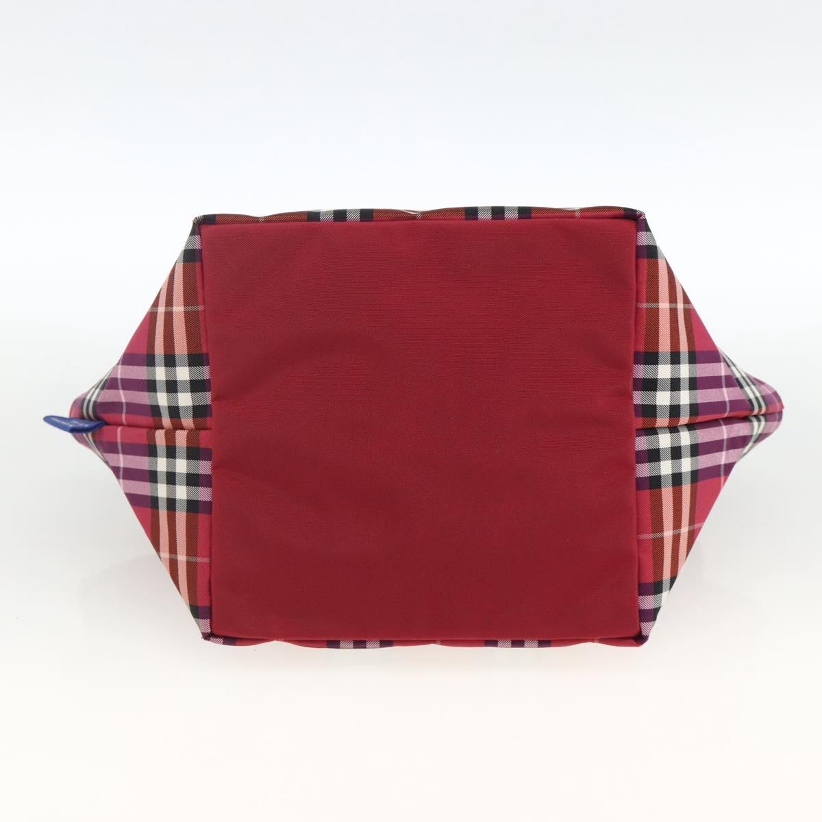 BURBERRY Nova Check Blue Label Hand Bag Nylon Leather Red Silver Auth 174065A