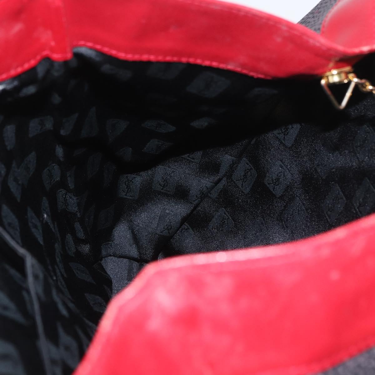 SAINT LAURENT Tote Bag PVC Leather Gray Red gold Auth 174066