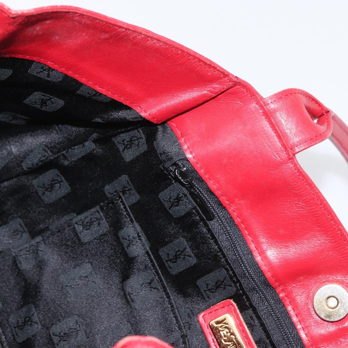 SAINT LAURENT Tote Bag PVC Leather Gray Red gold Auth 174066