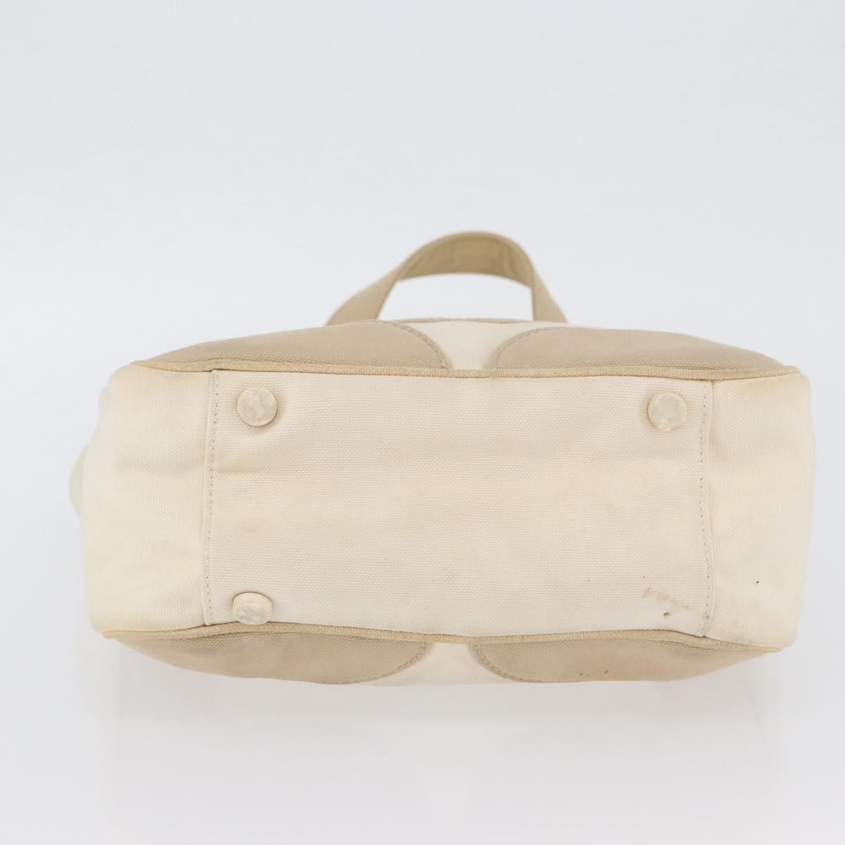 CHANEL Hand Bag Canvas Beige Cream CC Auth 174069A