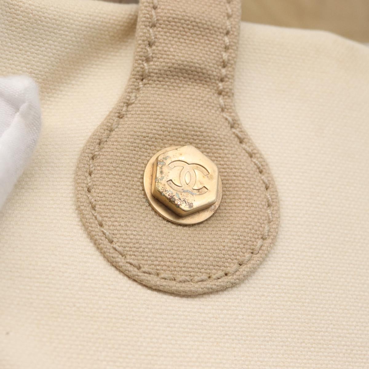 CHANEL Hand Bag Canvas Beige Cream CC Auth 174069A