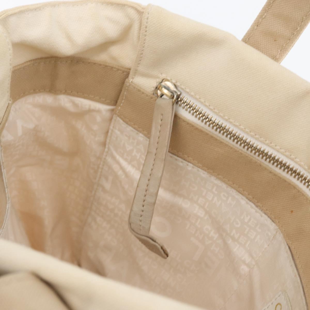 CHANEL Hand Bag Canvas Beige Cream CC Auth 174069A