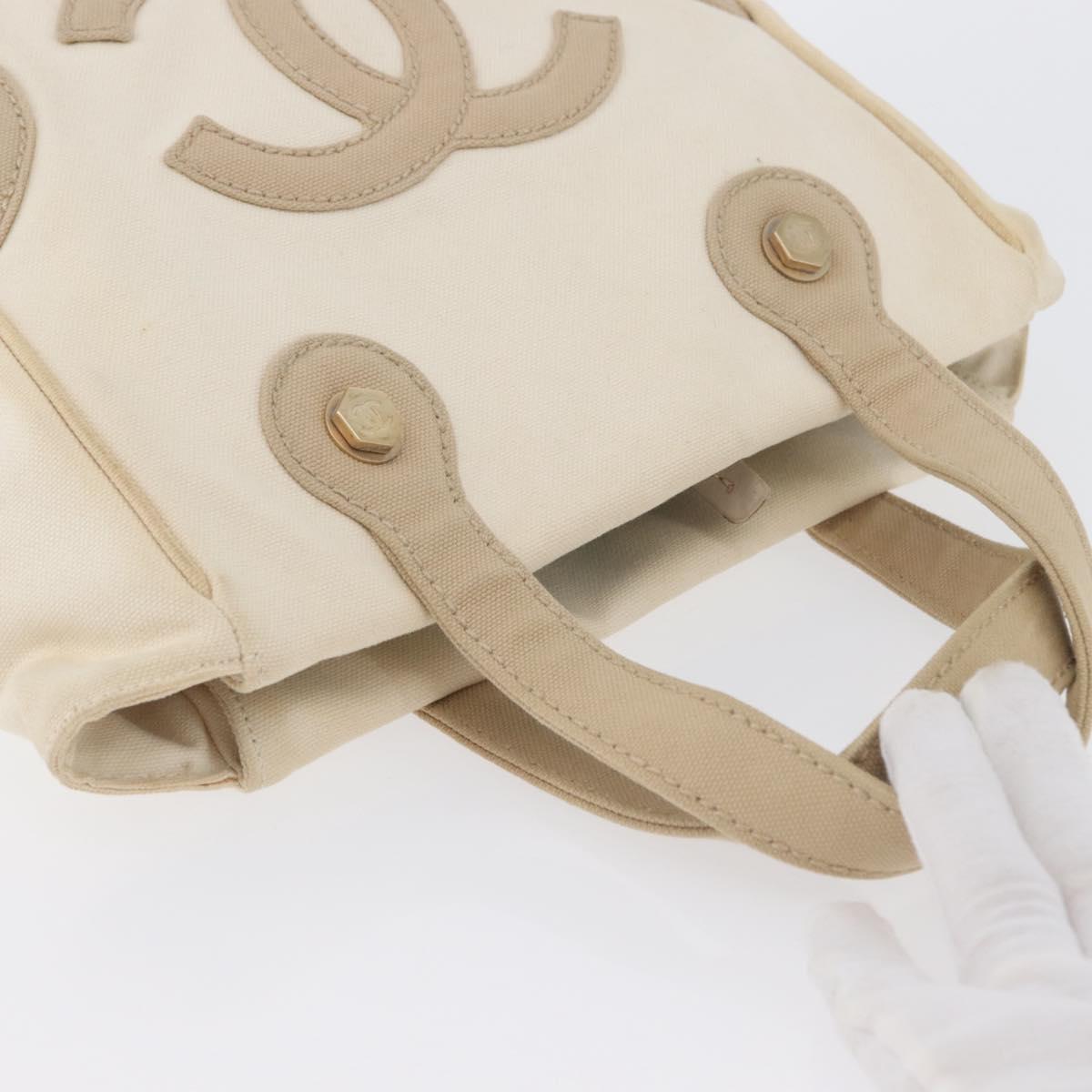 CHANEL Hand Bag Canvas Beige Cream CC Auth 174069A