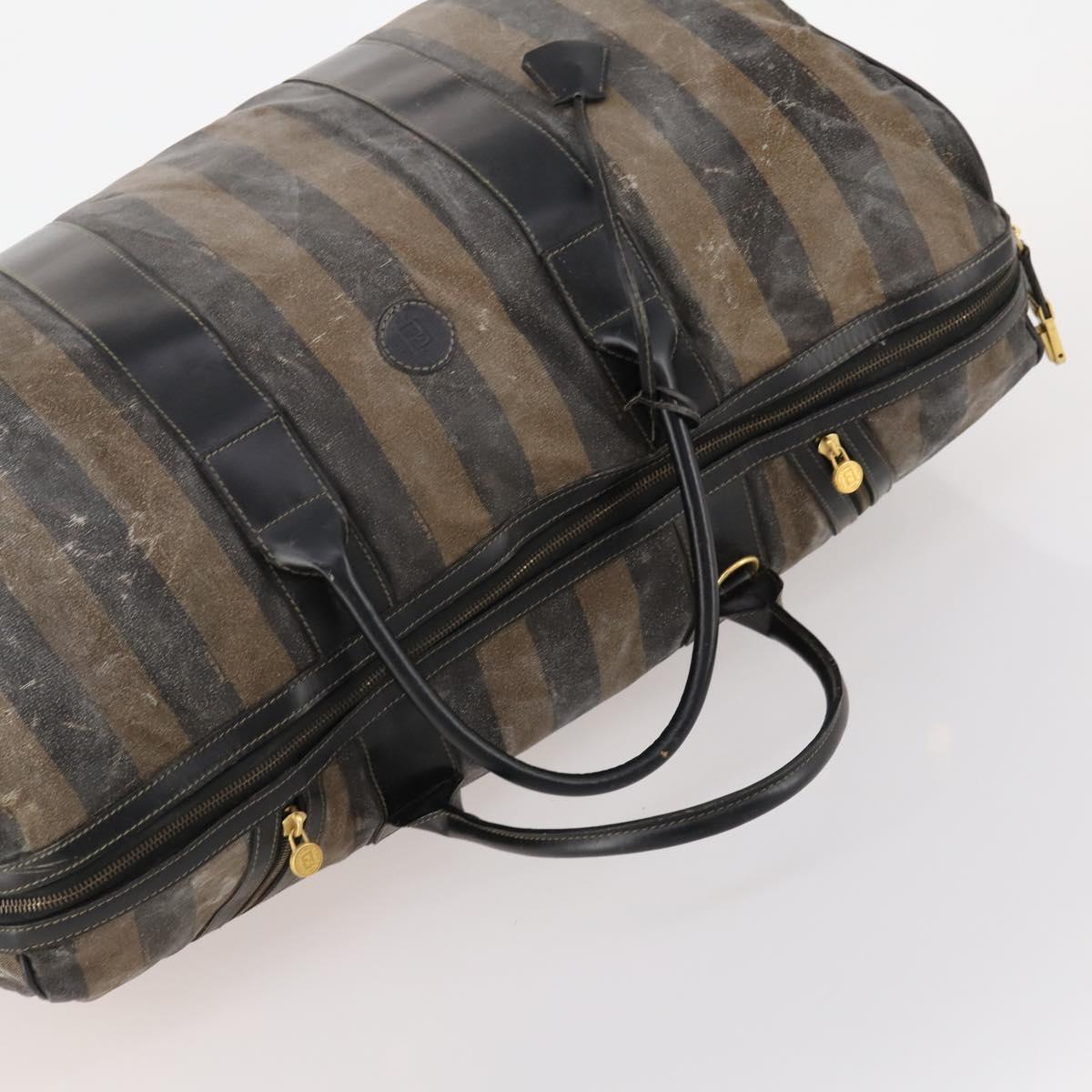 FENDI Pecan Canvas Boston Bag Coated Canvas 4 Set Brown Black Auth 174074