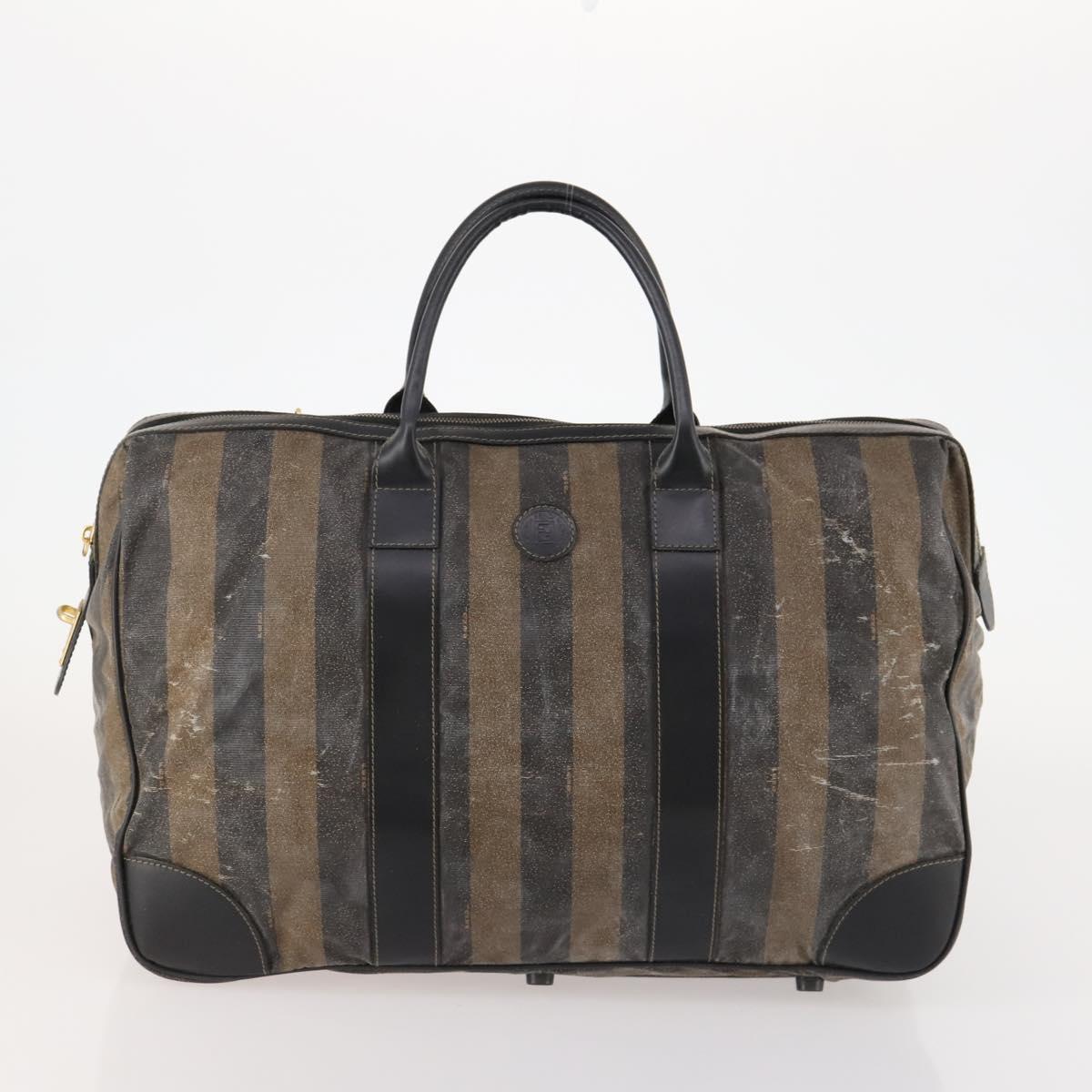 FENDI Pecan Canvas Boston Bag Coated Canvas 4 Set Brown Black Auth 174074