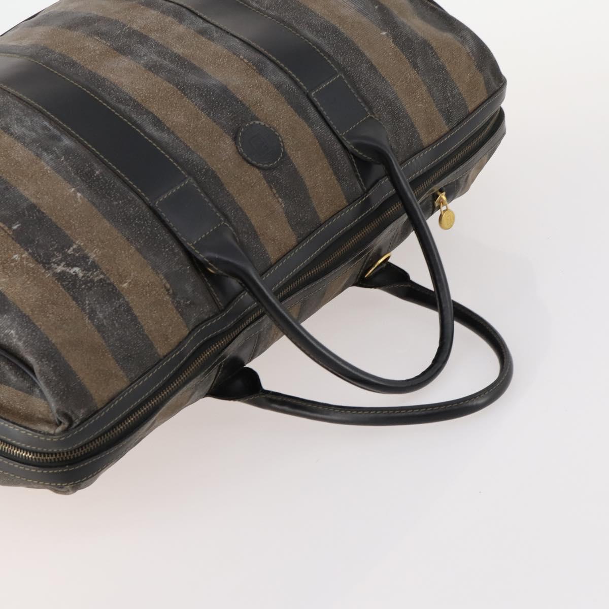 FENDI Pecan Canvas Boston Bag Coated Canvas 4 Set Brown Black Auth 174074