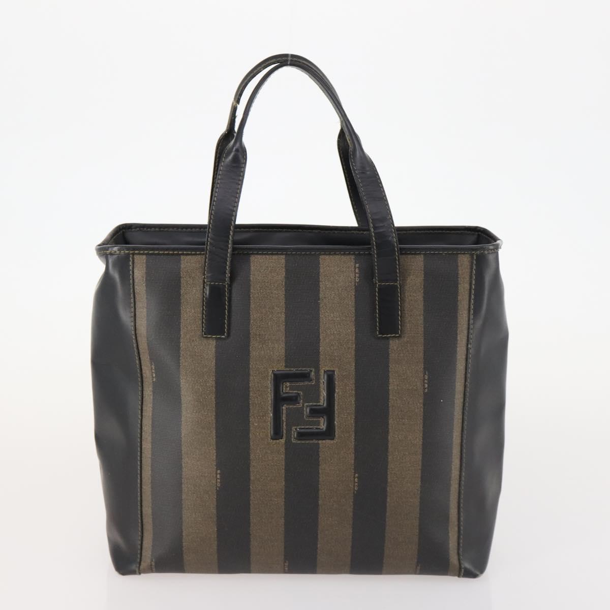 FENDI Pecan Canvas Boston Bag Coated Canvas 4 Set Brown Black Auth 174074