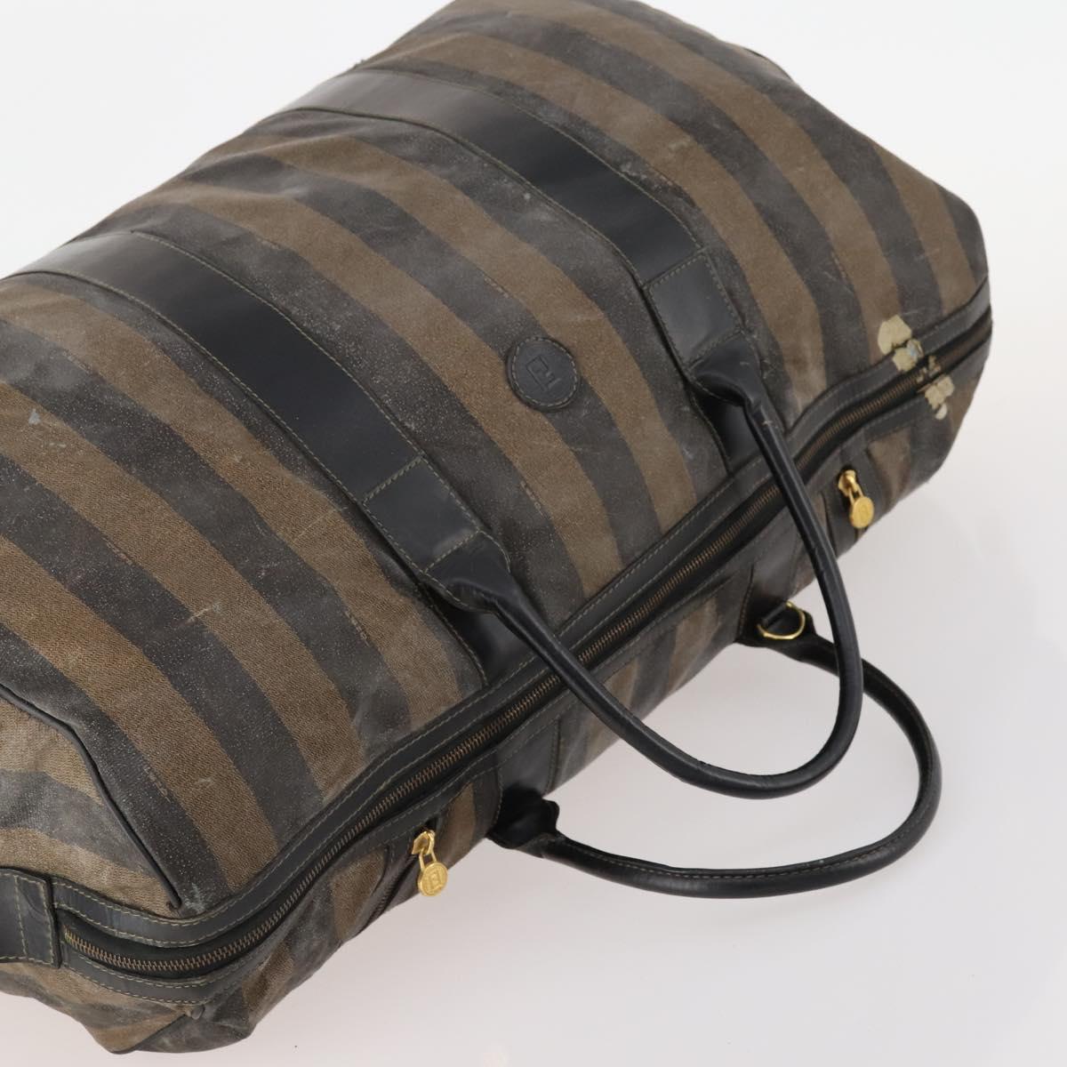 FENDI Pecan Canvas Boston Bag Coated Canvas 4 Set Brown Black Auth 174074