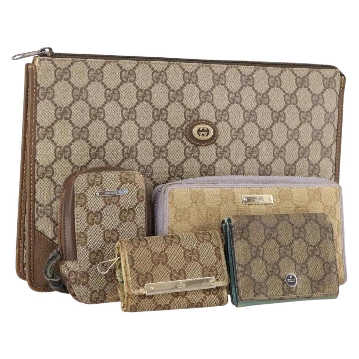 GUCCI GG Supreme Canvas Wallet Clutch Bag PVC 5 Set Beige Auth 174076