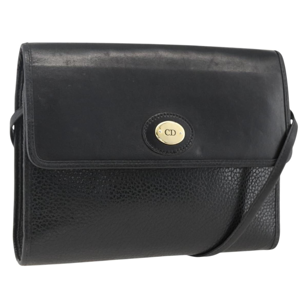 Christian Dior Shoulder Bag Leather Black Gold Auth 174078