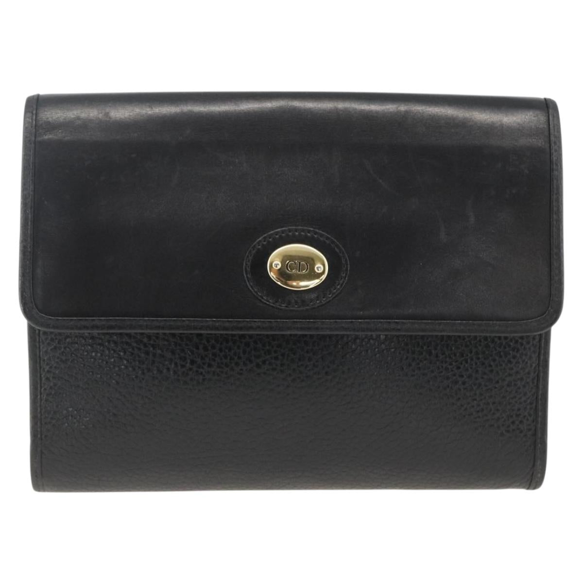 Christian Dior Shoulder Bag Leather Black Gold Auth 174078