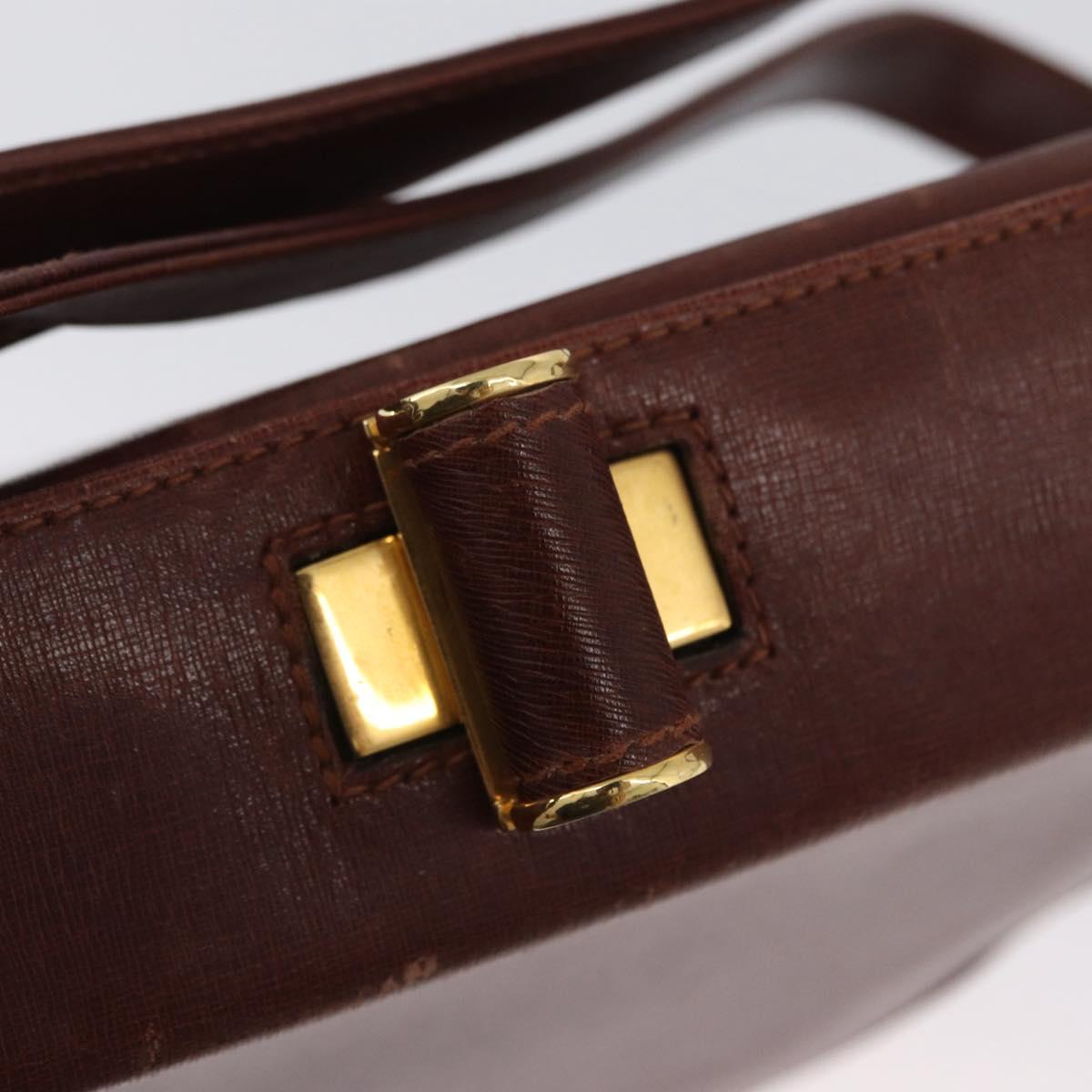 Salvatore Ferragamo Shoulder Bag Leather Brown Gold Auth 174085A