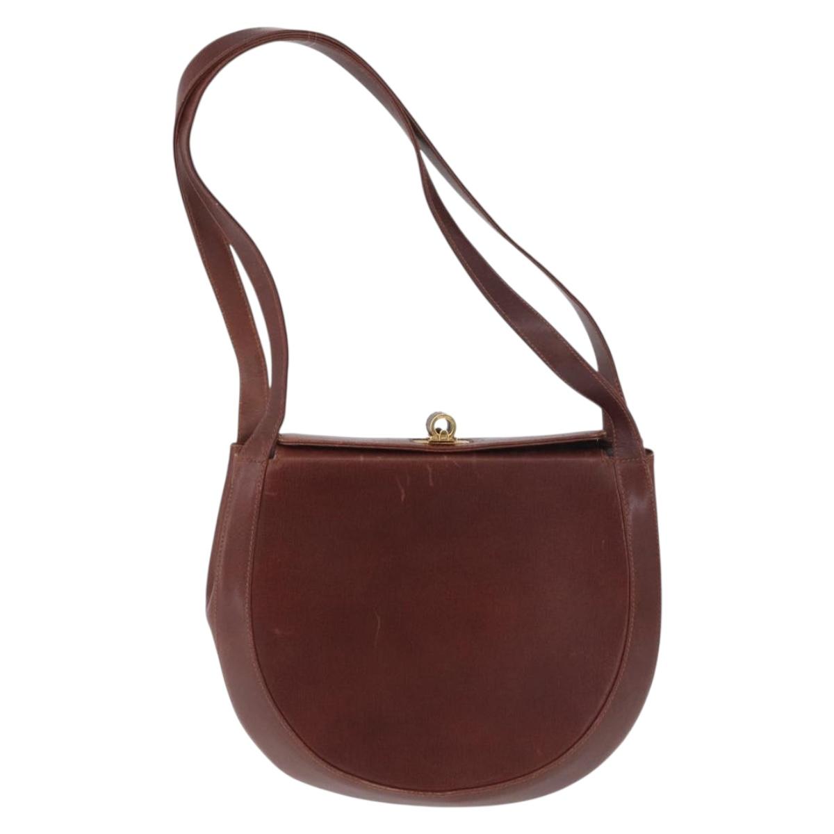 Salvatore Ferragamo Shoulder Bag Leather Brown Gold Auth 174085A