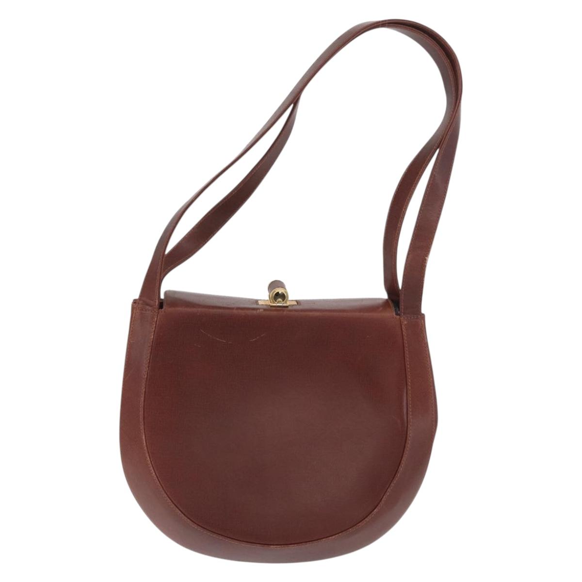 Salvatore Ferragamo Shoulder Bag Leather Brown Gold Auth 174085A