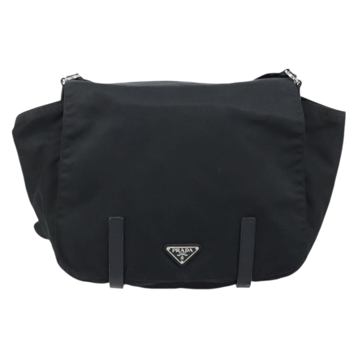 PRADA Shoulder Bag Nylon Black Silver Auth 174087