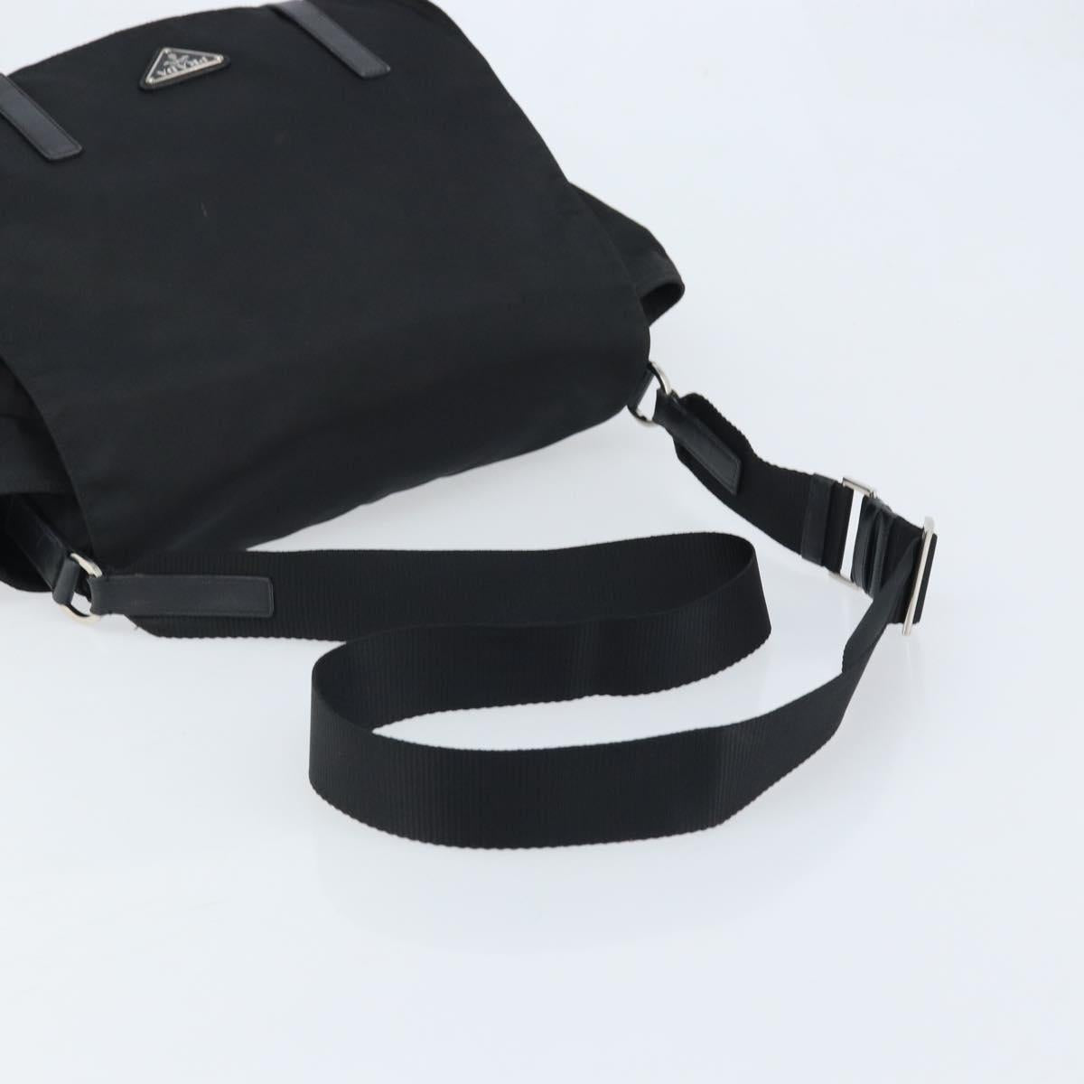 PRADA Shoulder Bag Nylon Black Silver Auth 174087