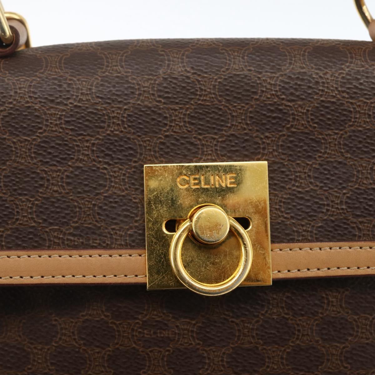 CELINE Macadam Canvas Hand Bag PVC Leather Brown Gold Auth 174092A