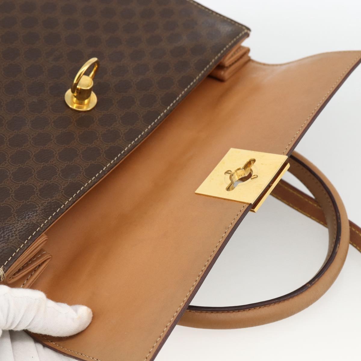 CELINE Macadam Canvas Hand Bag PVC Leather Brown Gold Auth 174092A