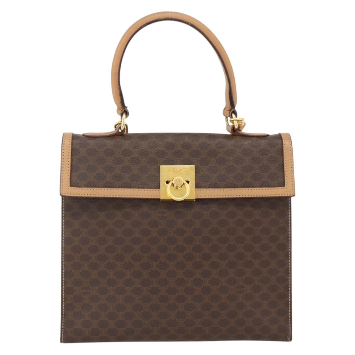 CELINE Macadam Canvas Hand Bag PVC Leather Brown Gold Auth 174092A