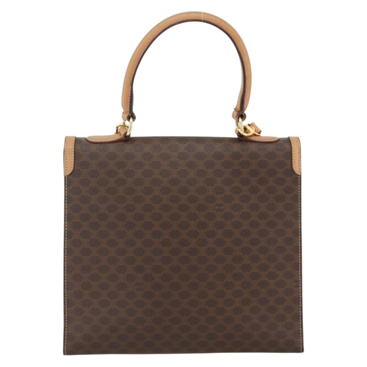 CELINE Macadam Canvas Hand Bag PVC Leather Brown Gold Auth 174092A