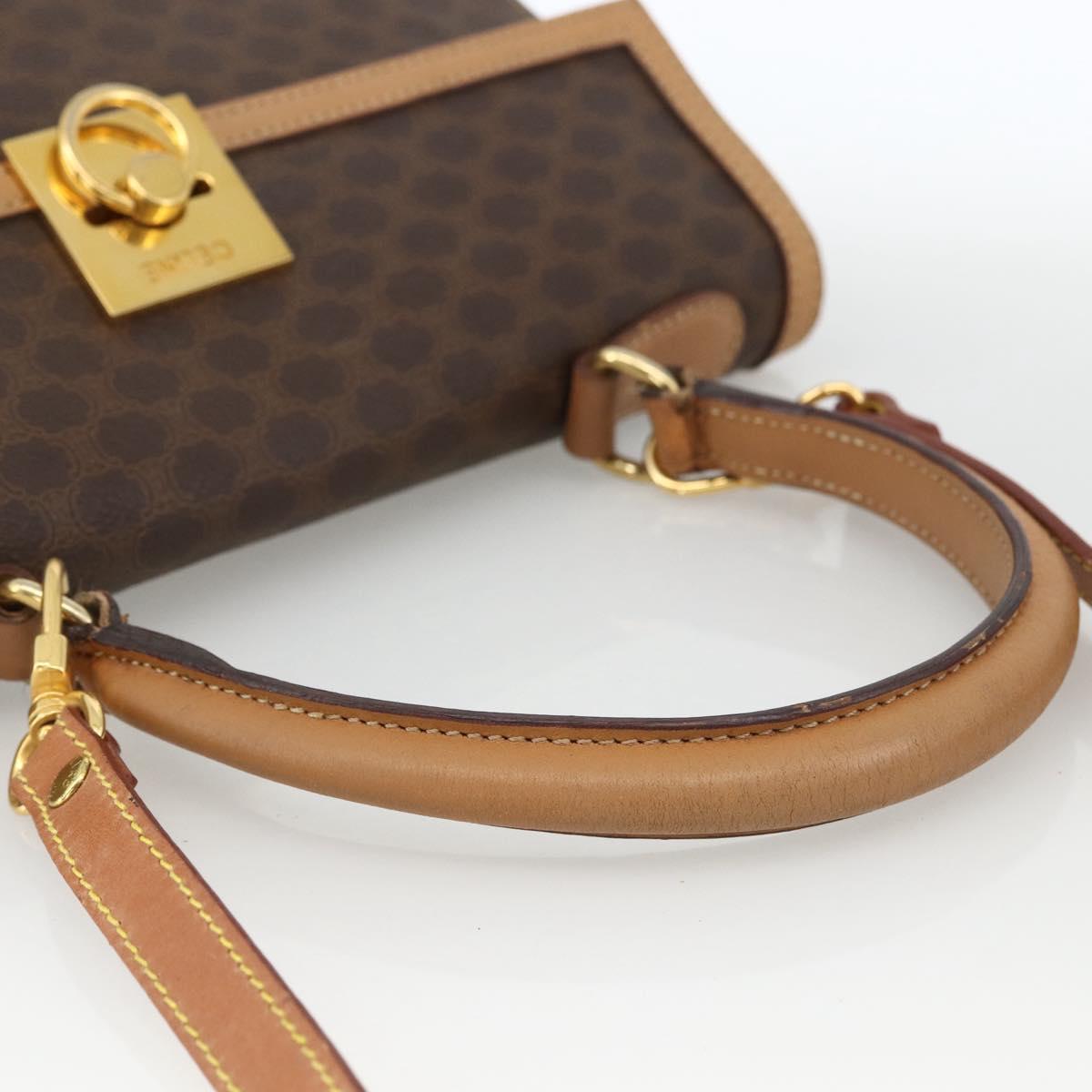 CELINE Macadam Canvas Hand Bag PVC Leather Brown Gold Auth 174092A