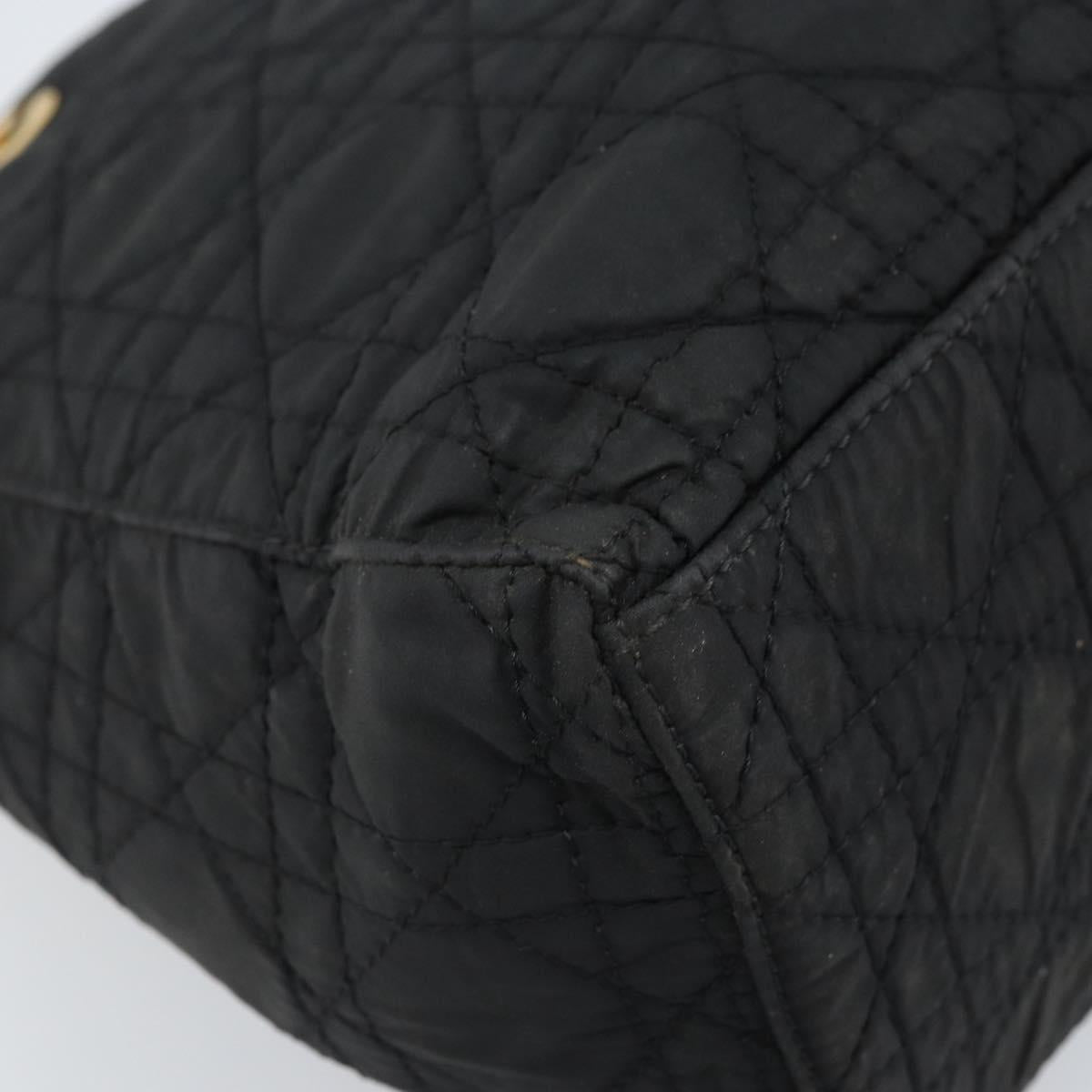 Christian Dior Lady Dior Hand Bag Nylon Black Gold Auth 174094