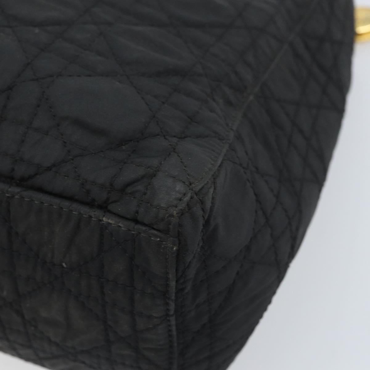 Christian Dior Lady Dior Hand Bag Nylon Black Gold Auth 174094