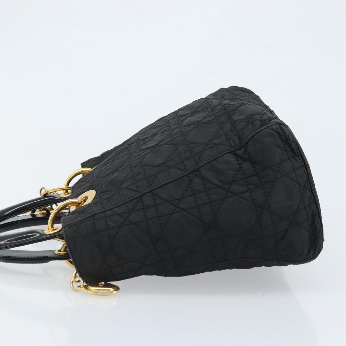 Christian Dior Lady Dior Hand Bag Nylon Black Gold Auth 174094