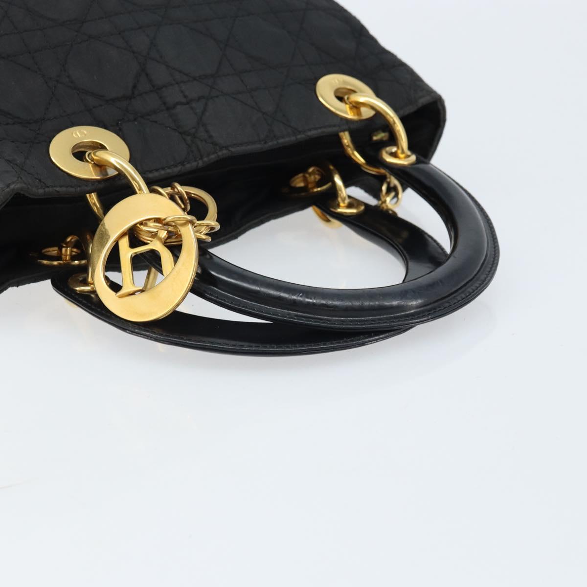 Christian Dior Lady Dior Hand Bag Nylon Black Gold Auth 174094