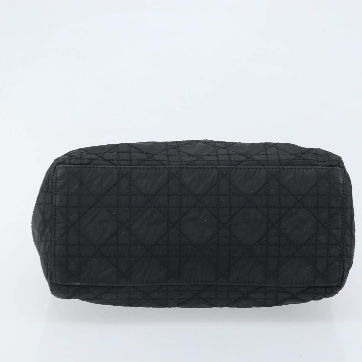 Christian Dior Lady Dior Hand Bag Nylon Black Gold Auth 174094