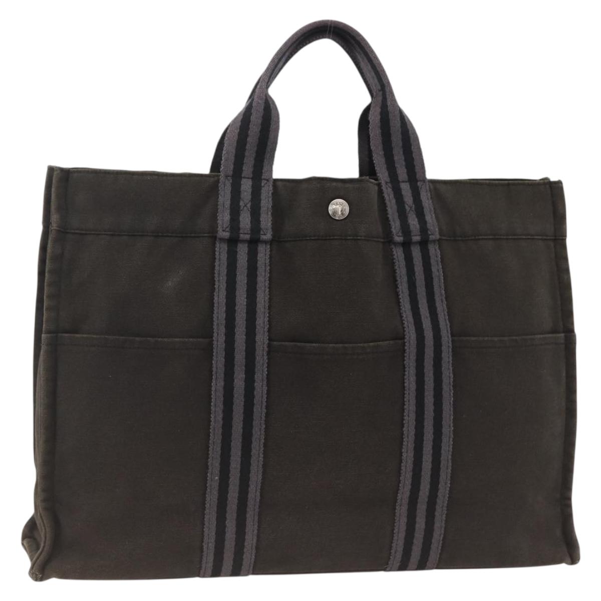 HERMES Fourre Tout MM Tote Bag Canvas Black Auth 174096