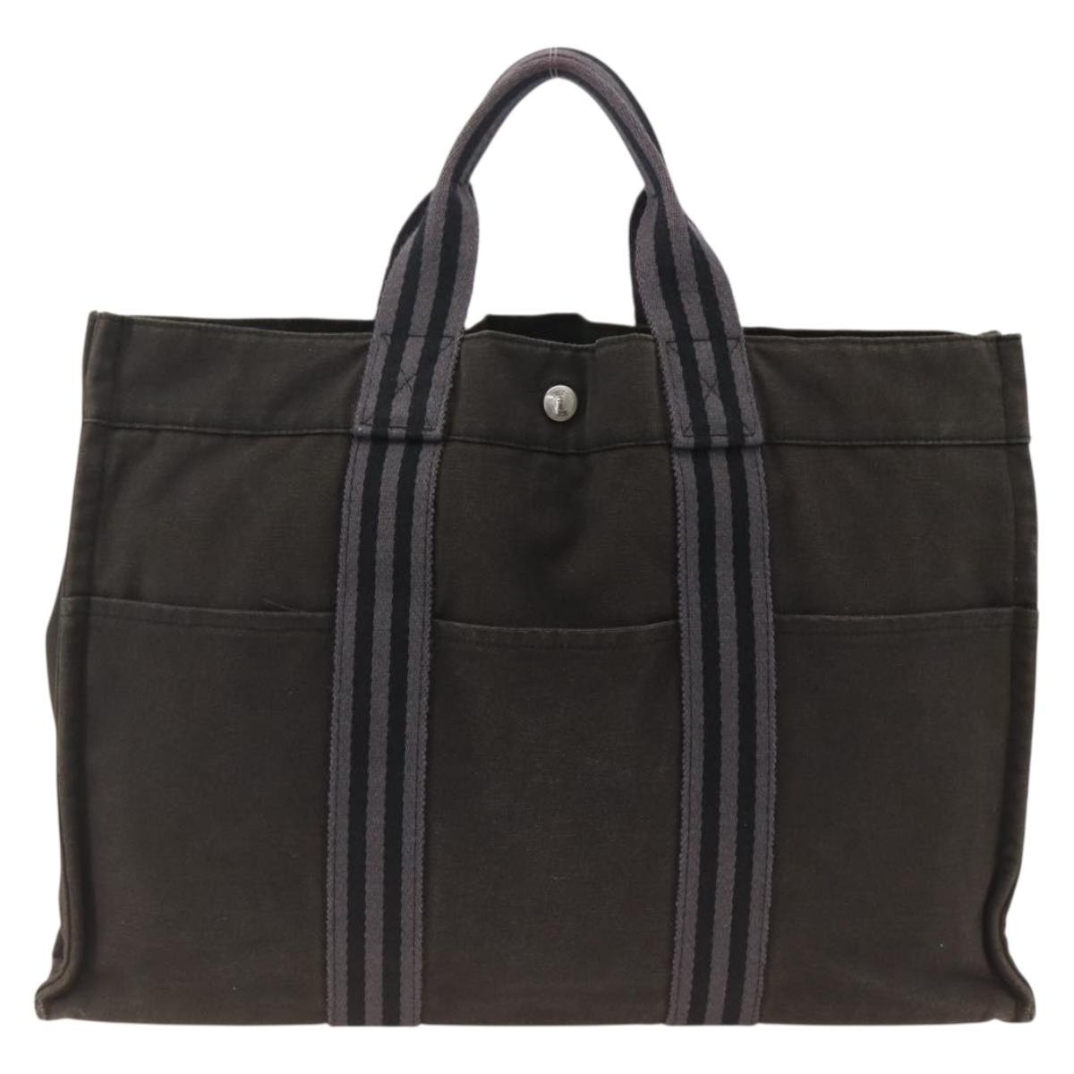 HERMES Fourre Tout MM Tote Bag Canvas Black Auth 174096