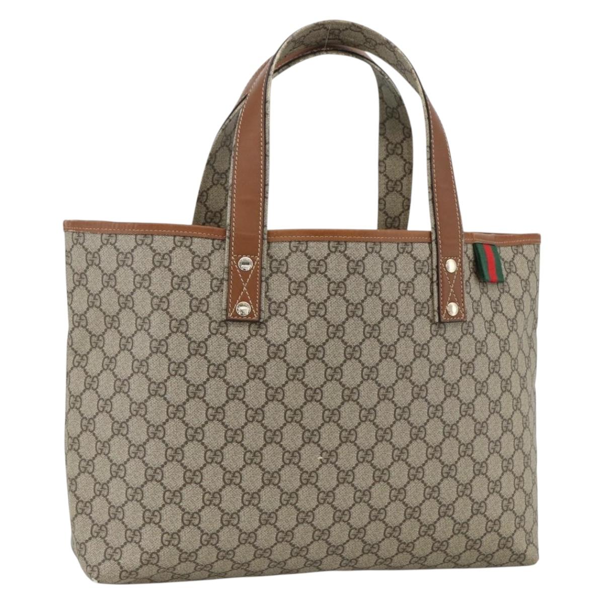 GUCCI GG Supreme Web Sherry Line Tote Bag PVC Beige Gold 211134 Auth 174099