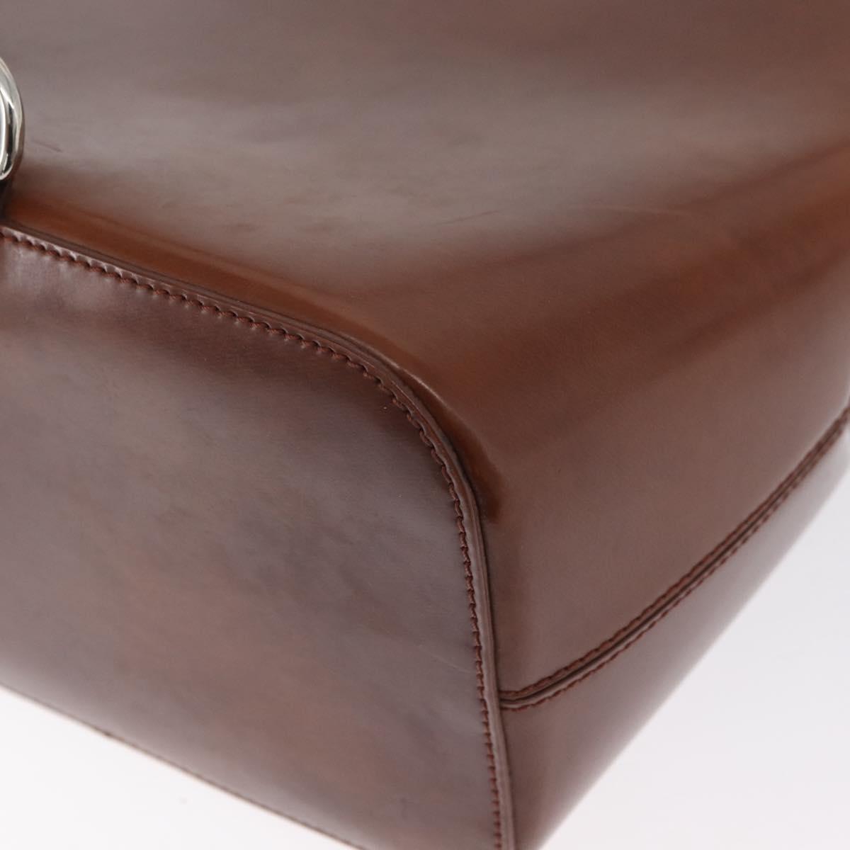 CARTIER Shoulder Bag Leather Brown Silver Auth 174111