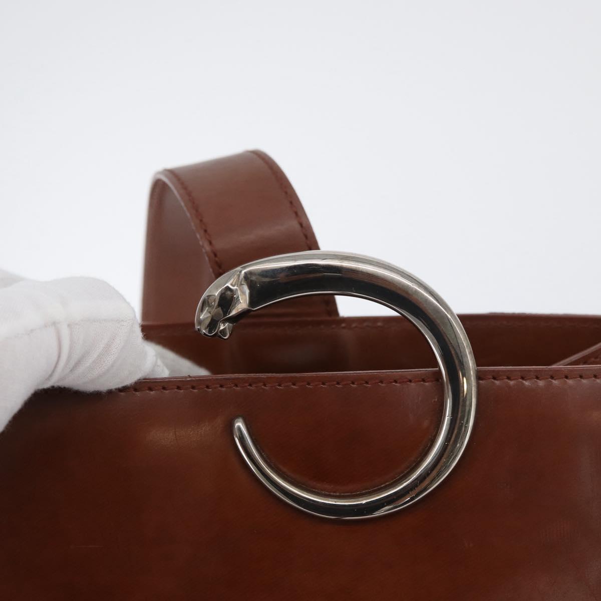 CARTIER Shoulder Bag Leather Brown Silver Auth 174111