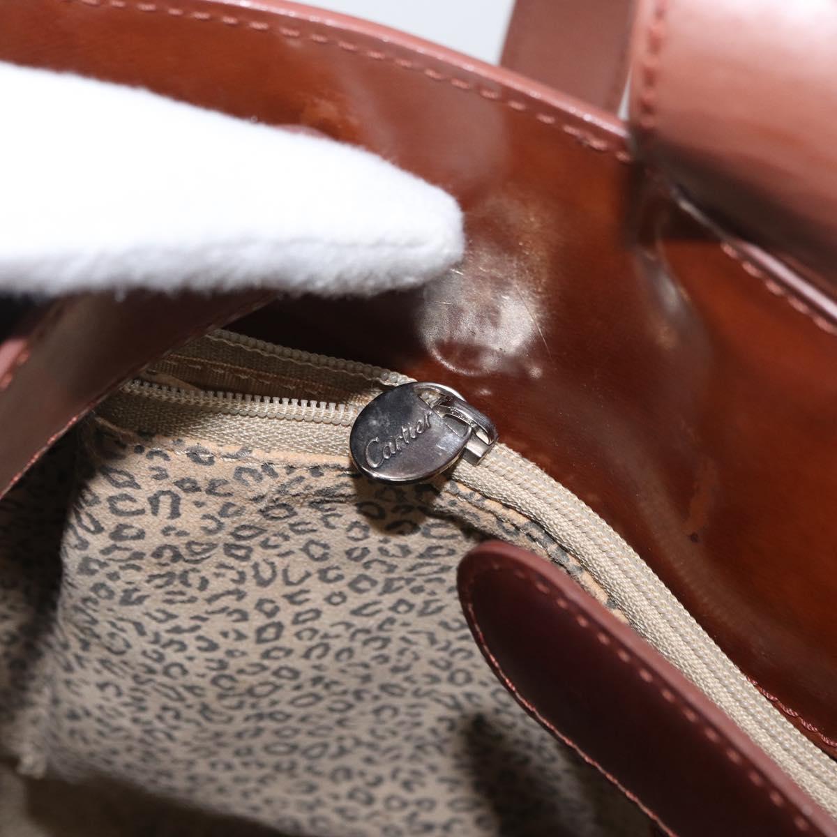 CARTIER Shoulder Bag Leather Brown Silver Auth 174111
