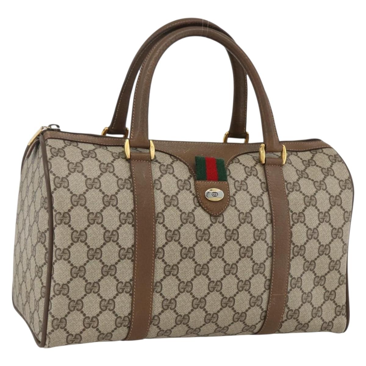 GUCCI GG Supreme Web Sherry Line Hand Bag PVC Beige Gold 116 02 007 Auth 174118A