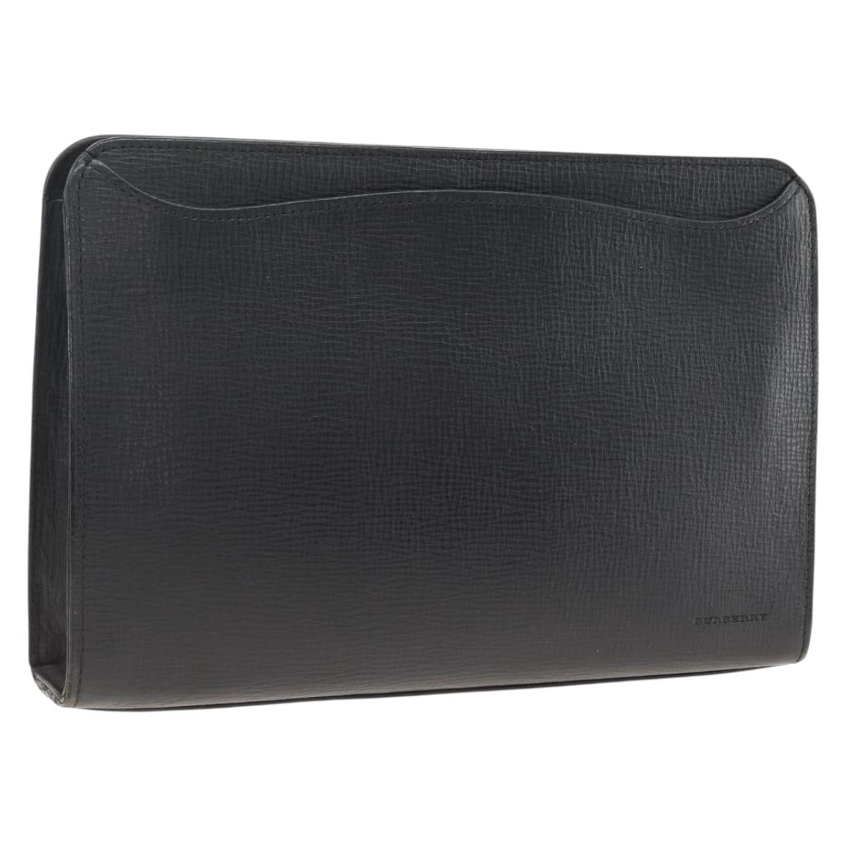 BURBERRY Clutch Bag Leather Black Gold Auth 174120