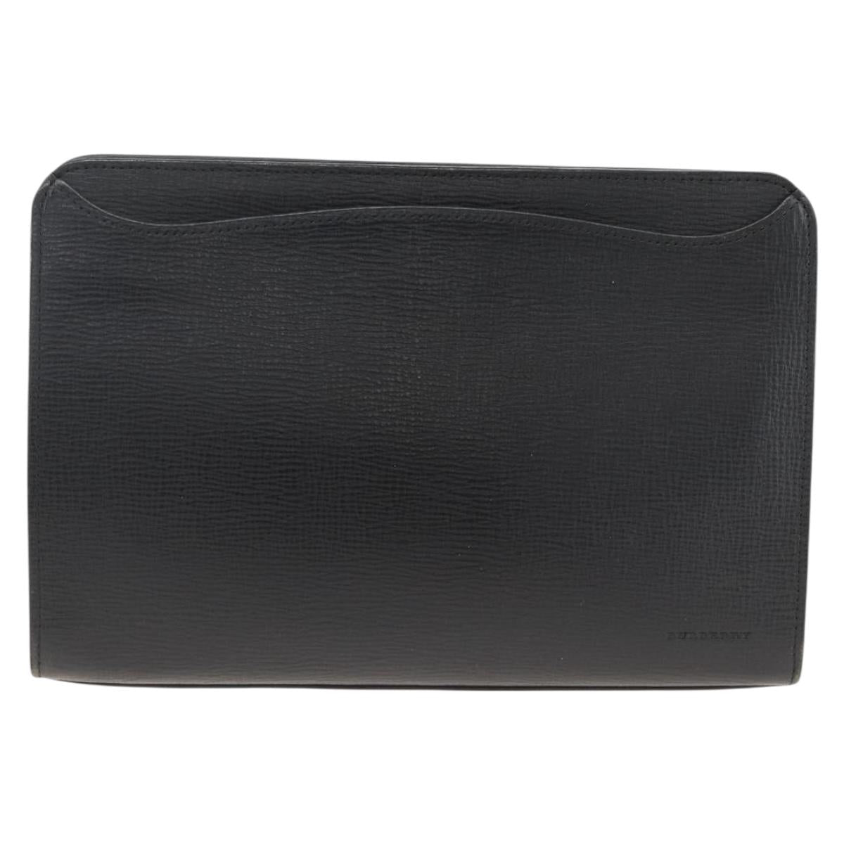 BURBERRY Clutch Bag Leather Black Gold Auth 174120