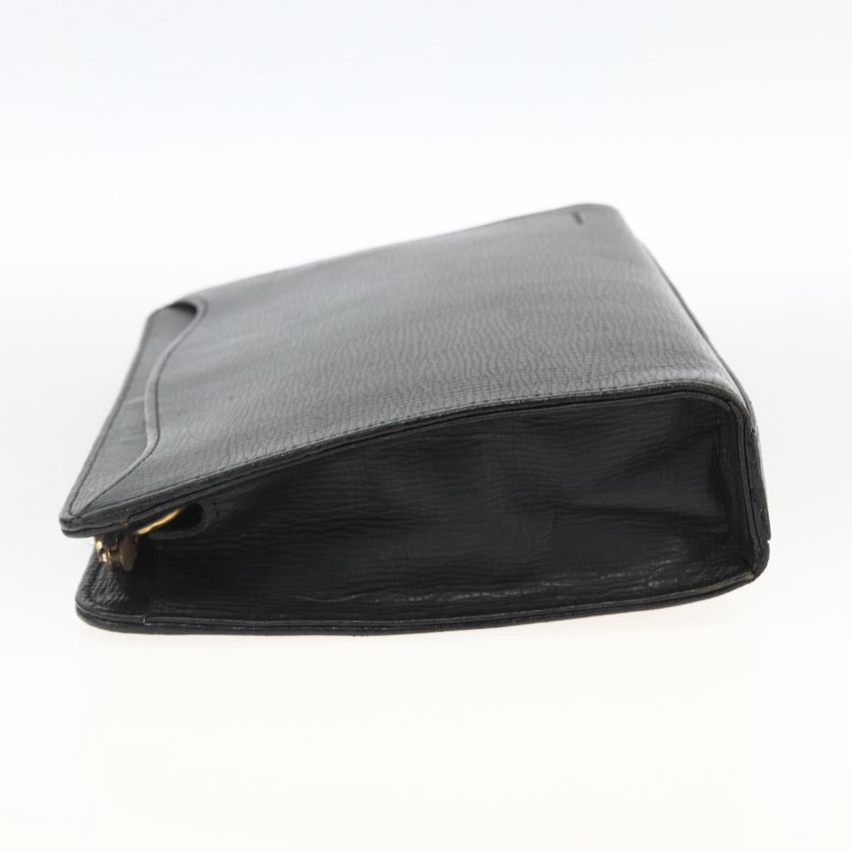 BURBERRY Clutch Bag Leather Black Gold Auth 174120